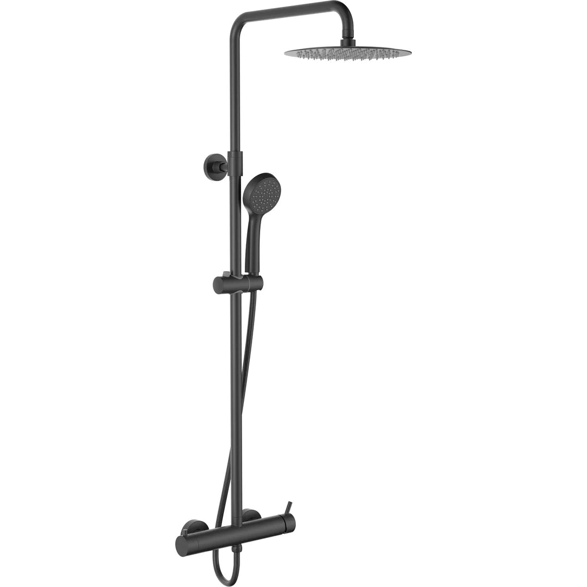 Columna de grifería para ducha monomando Stillo Trevi negro rociador mural 2 vías Ø250mm maneral de 3 funciones