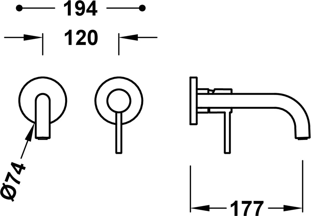 Parte exterior grifería empotrada mezclador lavabo mural Tres Study Exclusive 26230021NM 2 agujeros 1 vía negro mate caño 177mm