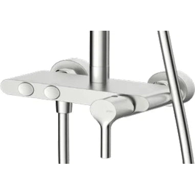 Columna de grifería para ducha monomando Stillo Hades apariencia acero inoxidable rociador mural 2 vías Ø250mm maneral de 3 funciones con repisa