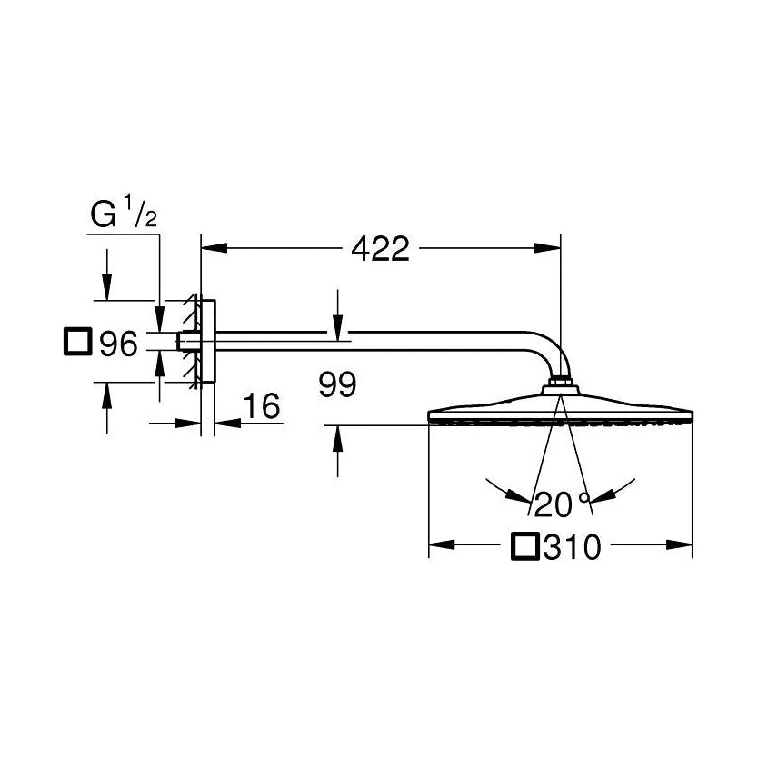 Rociador de ducha cuadrado grohe rainshower mono 310
