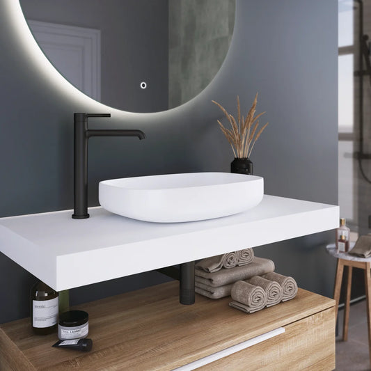 Grifo de lavabo extra alto Stillo Hades negro mate con apertura en frío y aireador