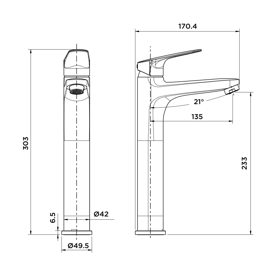 Grifo de lavabo extra alto Stillo Zeus apariencia acero inoxidable con ahorro de energía Cold Open sobre encimera
