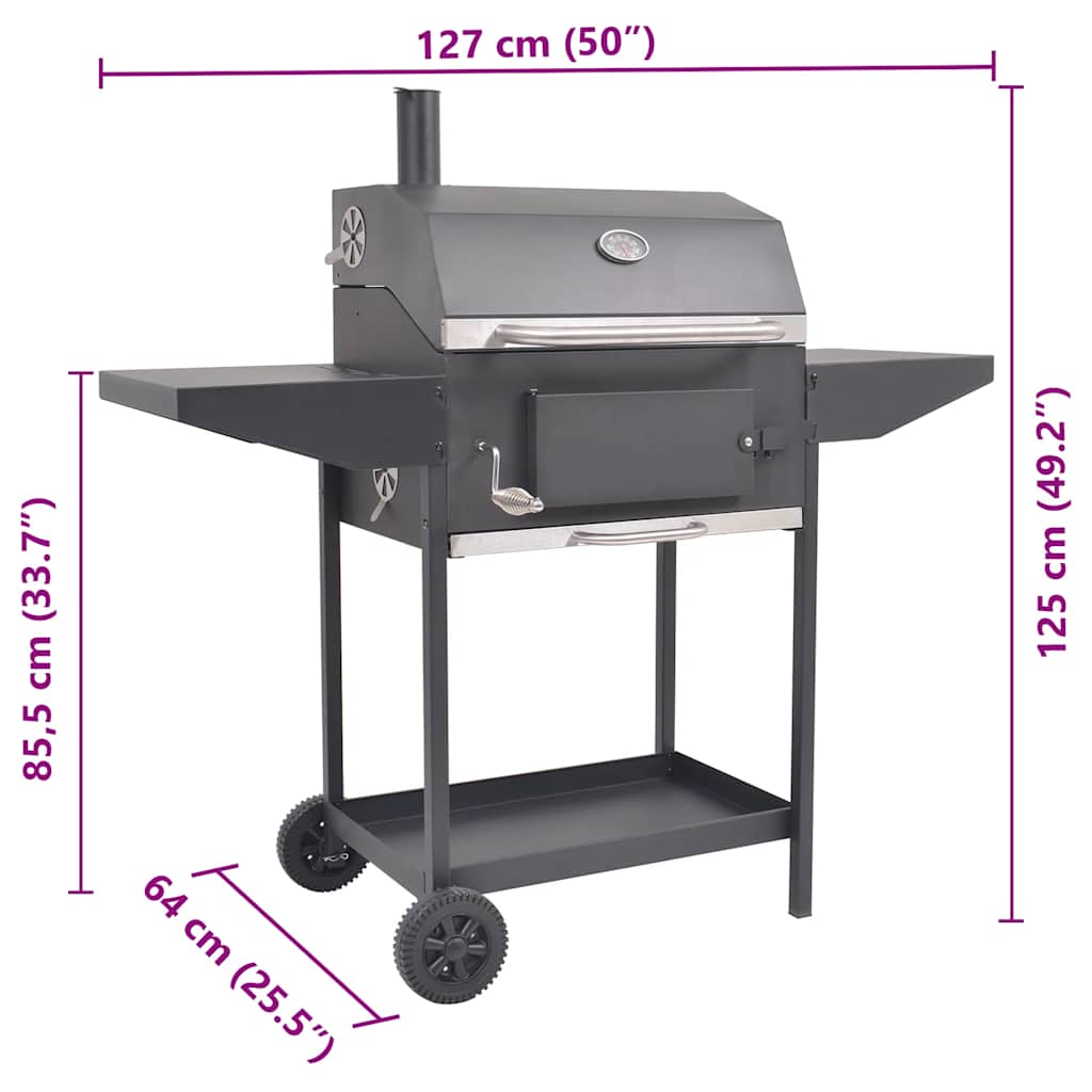 Barbacoa Ahumador Al Carbón Con Estante Inferior Negro
