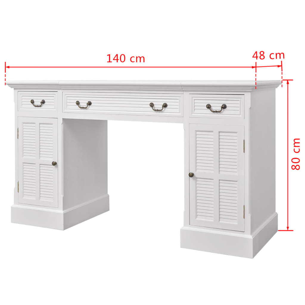 Escritorio De Pedestal Doble Blanco 140X48X80 Cm