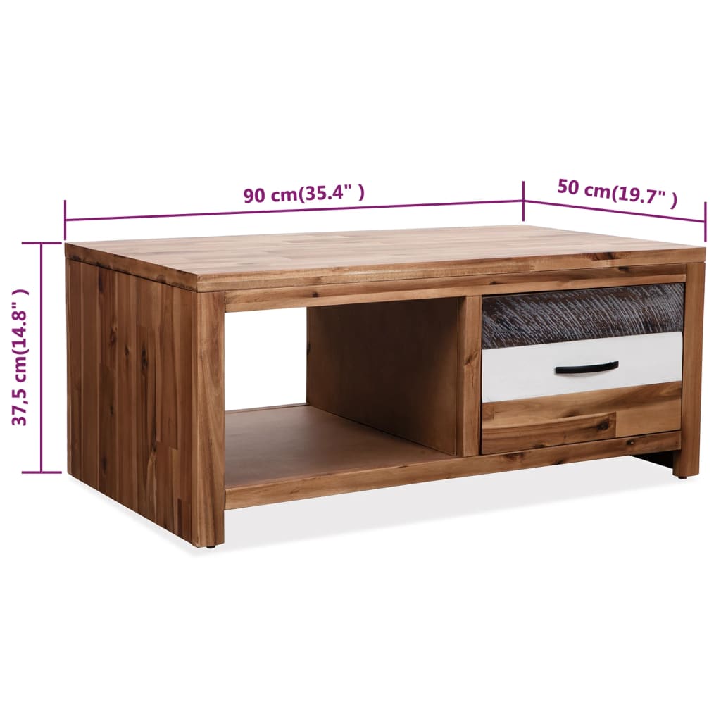 Mesa De Centro De Madera Maciza De Acacia 90X50X37,5 Cm