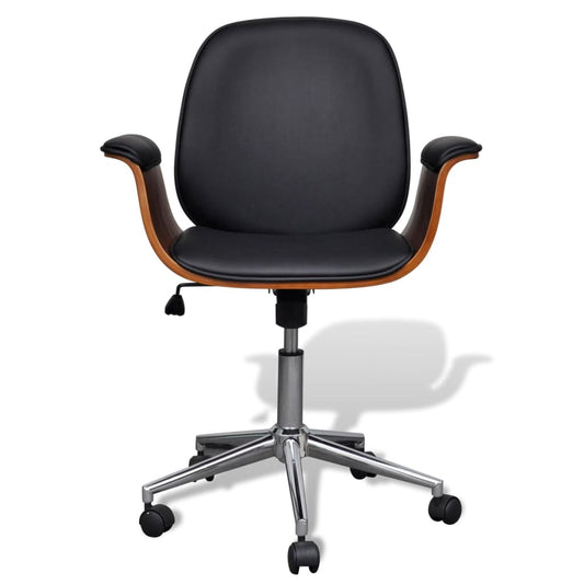 Sillón Giratorio De Madera Curvada Y Cuero Sintético