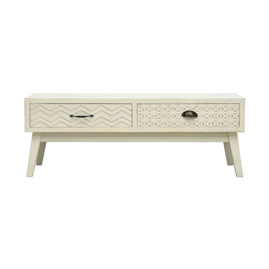 Mesa De Centro Con 2 Cajones Tallados Madera Gris 110X50X40 Cm