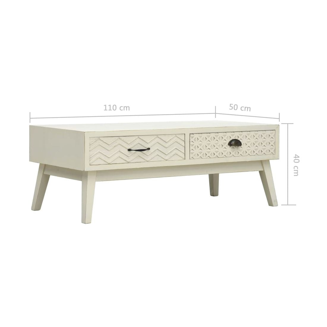 Mesa De Centro Con 2 Cajones Tallados Madera Gris 110X50X40 Cm