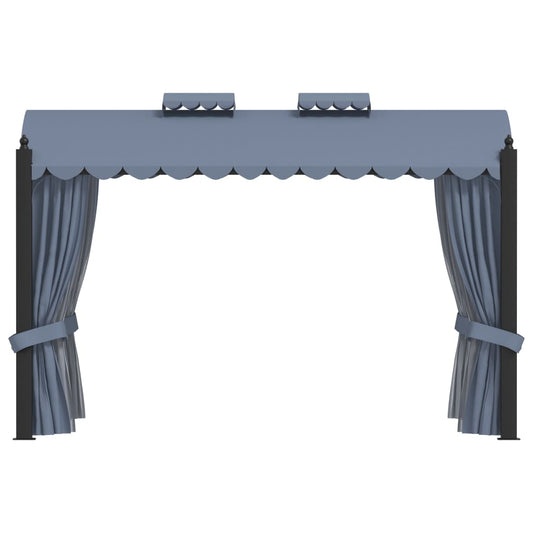 Cenador Con Cortinas Acero Gris Antracita 3X4 M