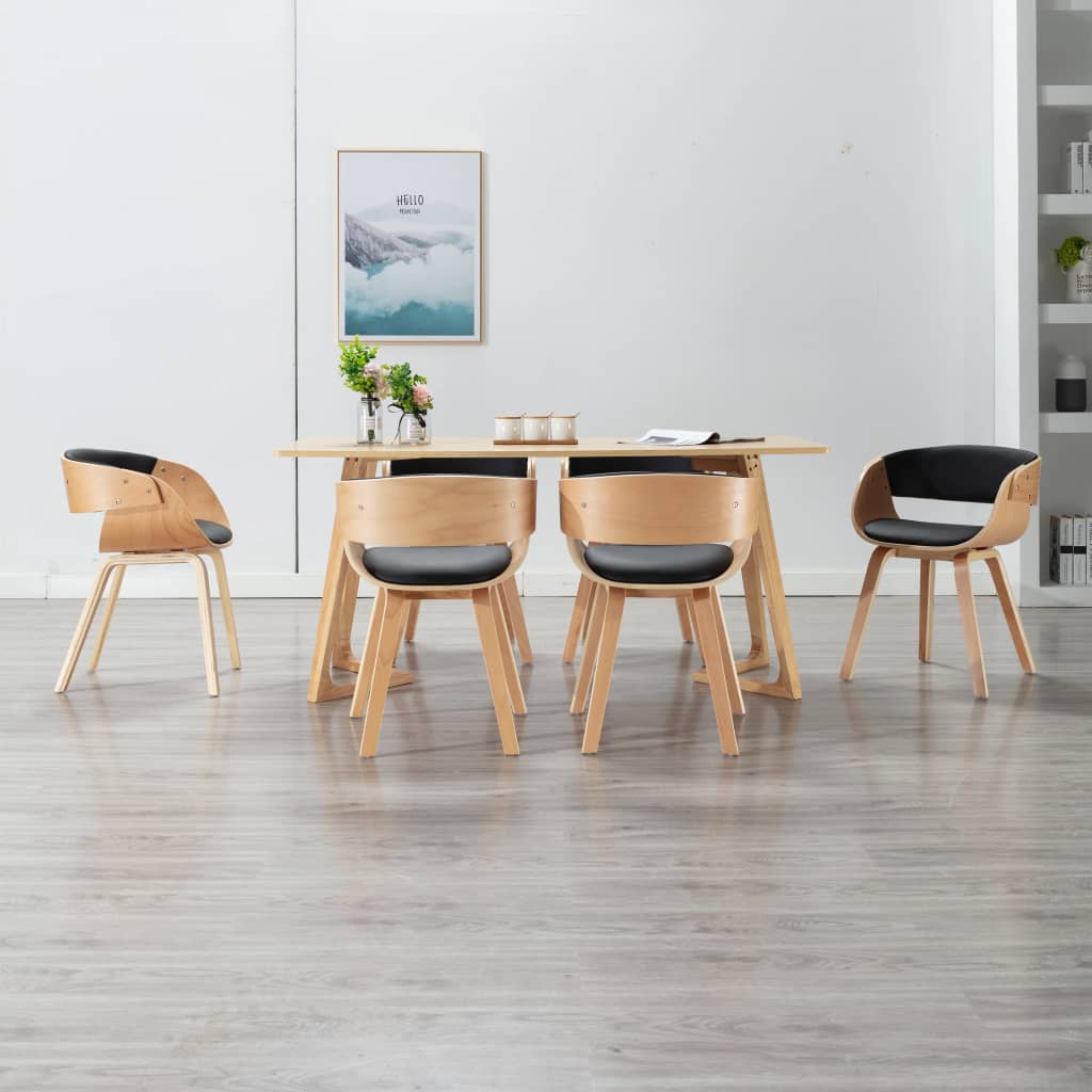 Sillas De Comedor 4 Uds Madera Curvada Cuero Sintético Negro