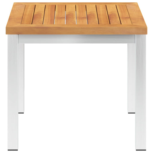 Mesa Auxiliar Jardín Madera Acacia Acero Inoxidable 45X45X38Cm
