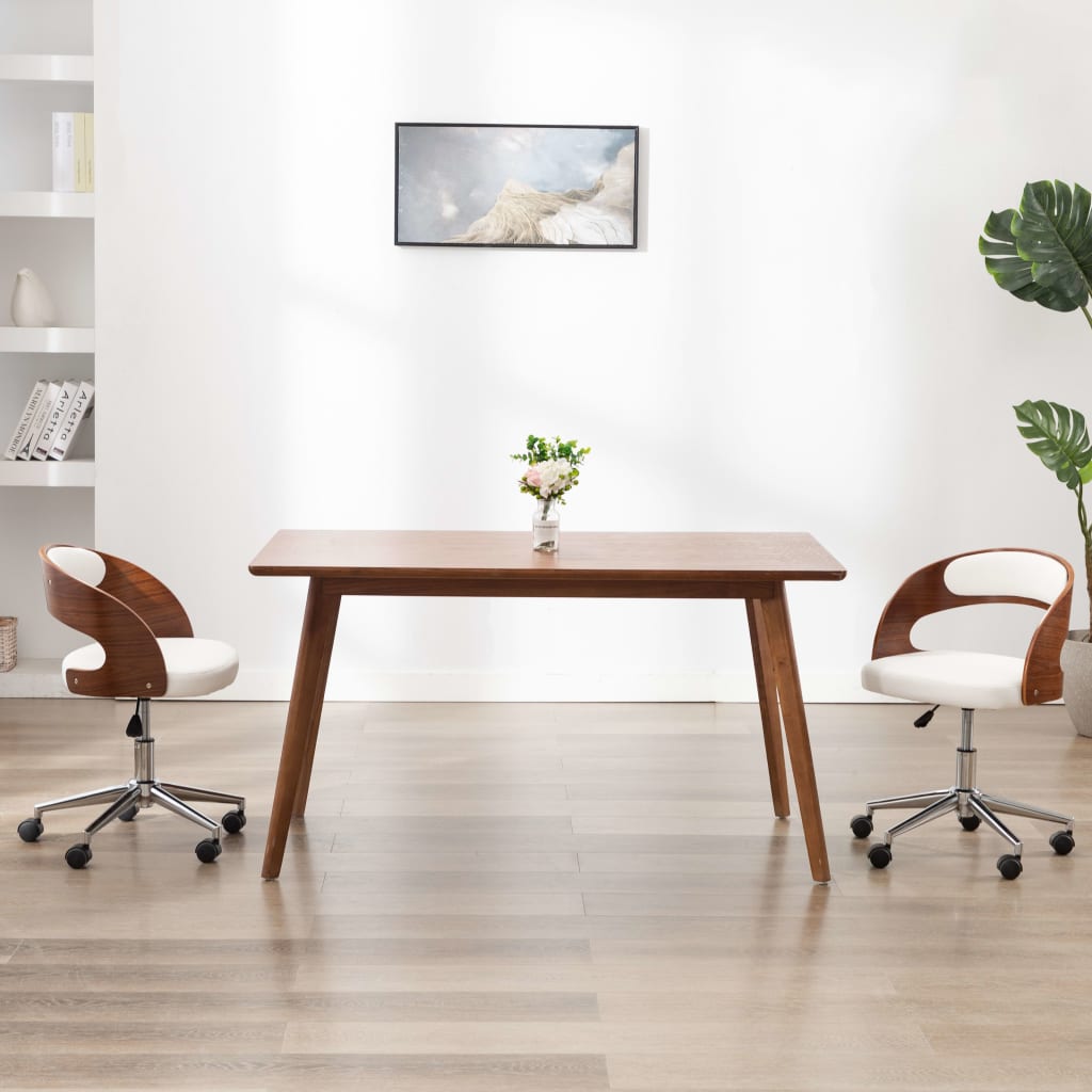 Silla De Oficina Giratoria De Madera Curvada Y Tela Gris Taupe