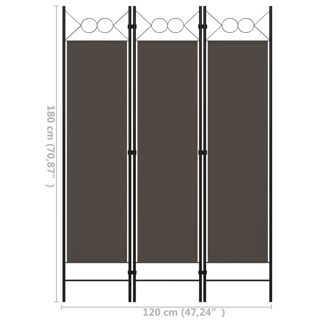 Biombo Divisor De 3 Paneles Gris 120X180 Cm