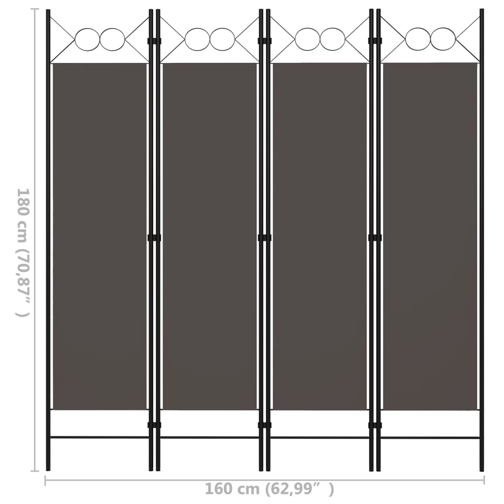 Biombo Divisor De 4 Paneles Gris 160X180 Cm