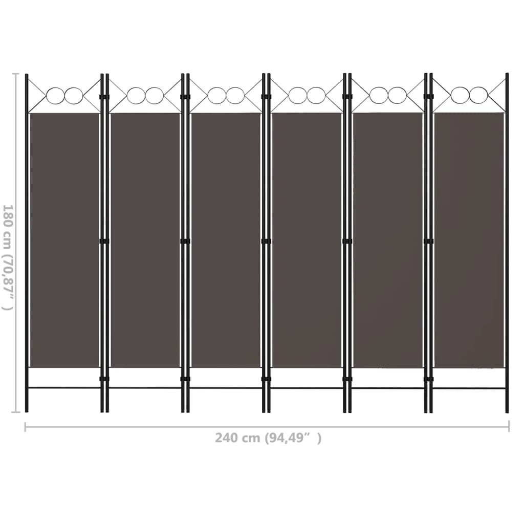 Biombo Divisor De 6 Paneles Gris 240X180 Cm
