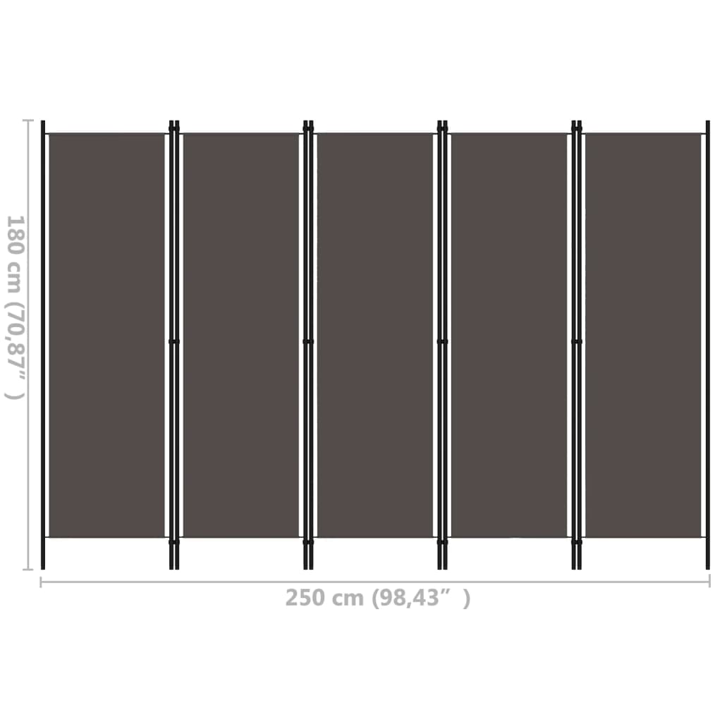 Biombo Divisor De 5 Paneles Gris 250X180 Cm