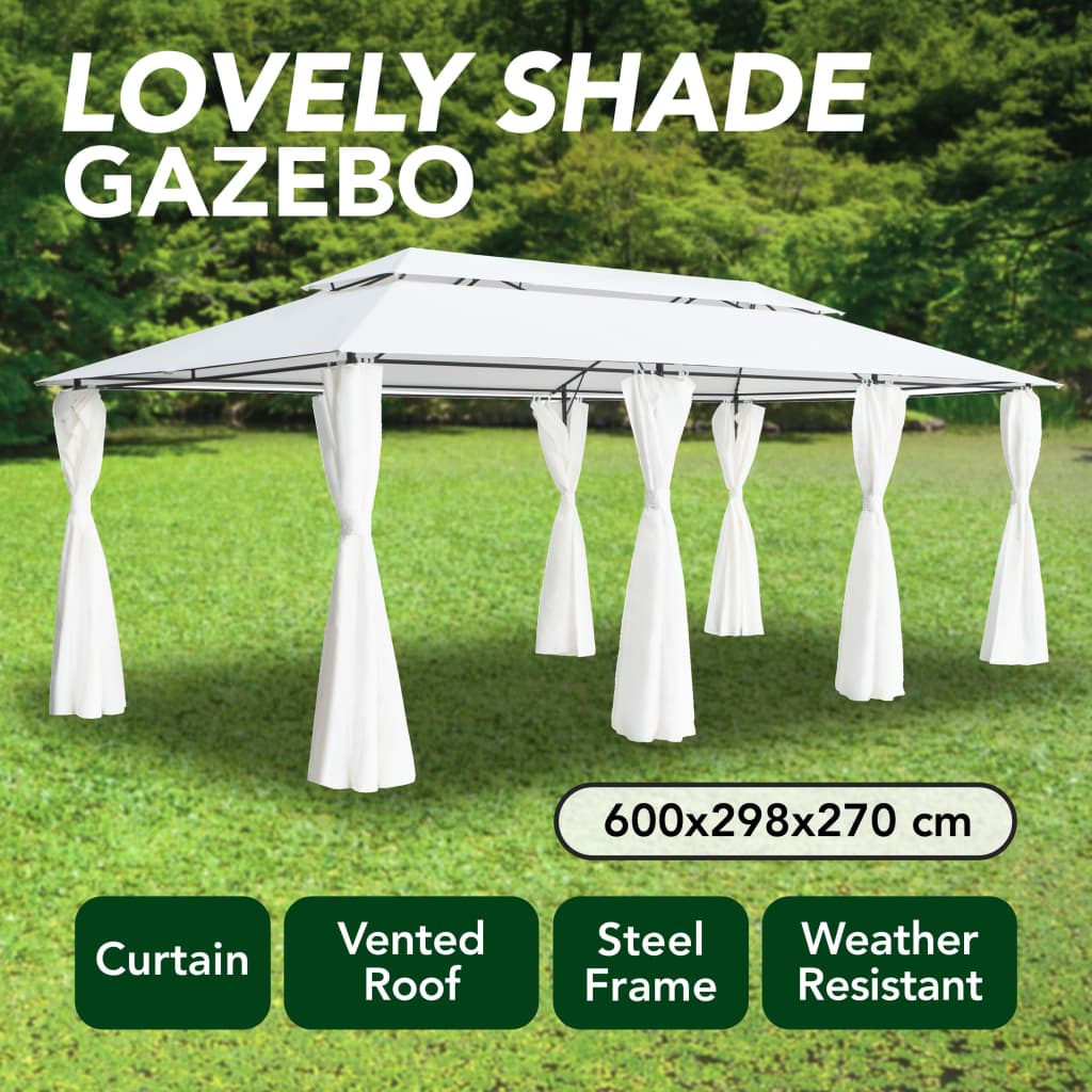 Cenador Con Cortinas 600X298X270 Cm Blanco 180G/M²