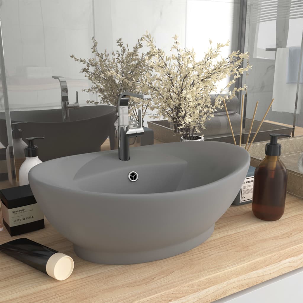 Lavabo Lujoso Con Rebosadero Cerámica Gris Oscuro 58,5X39 Cm