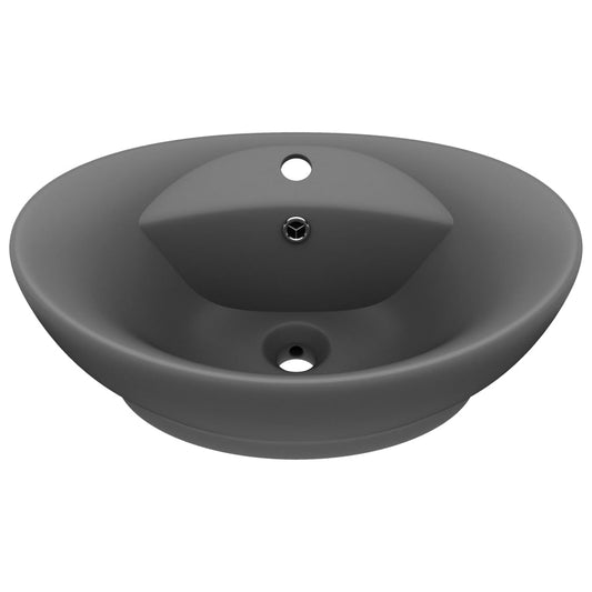 Lavabo Lujoso Con Rebosadero Cerámica Gris Oscuro 58,5X39 Cm