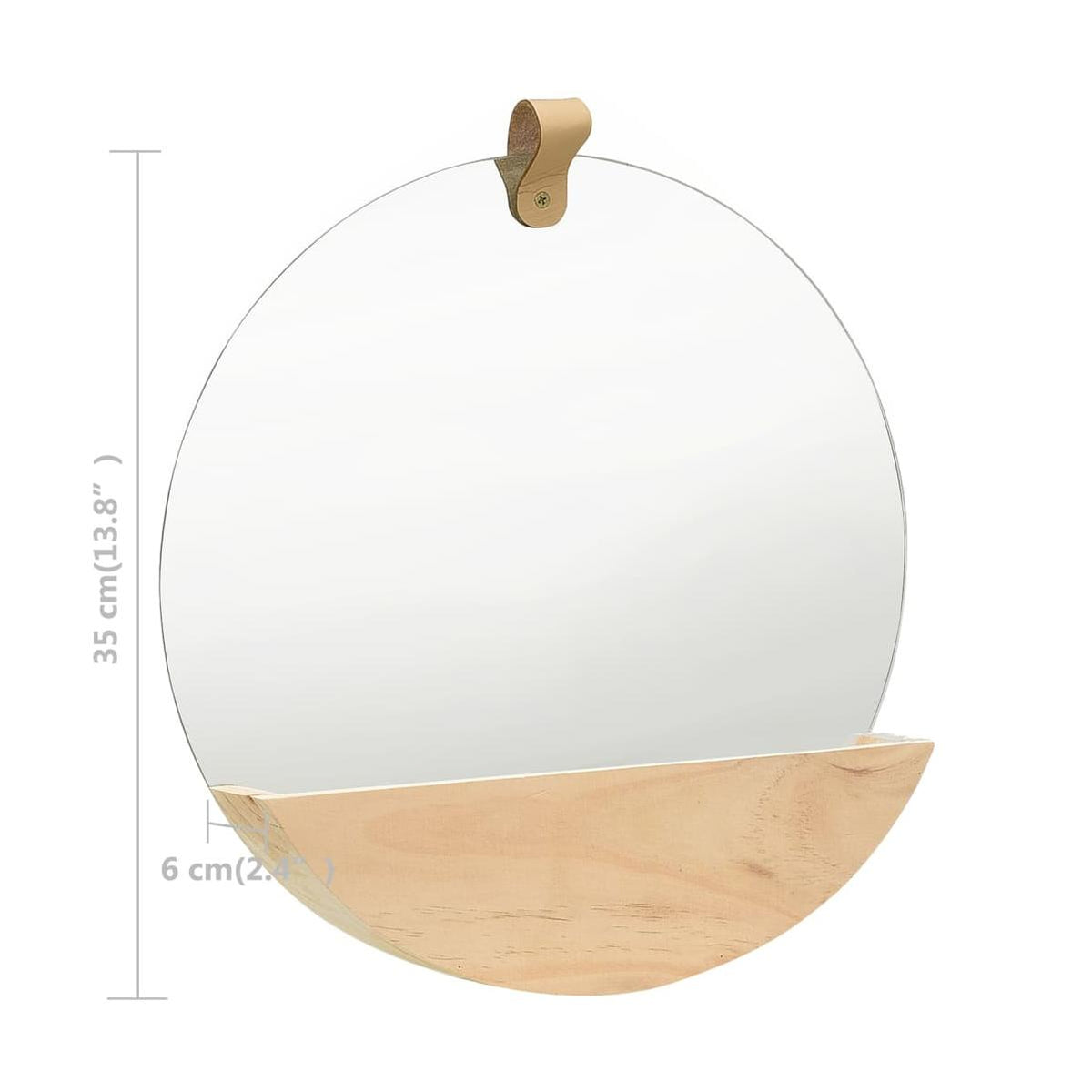 Espejo De Pared De Madera Maciza De Pino 35 Cm