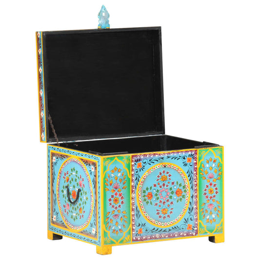 Caja Almacenaje Pintada A Mano 50X40X40 Cm Madera Mango Maciza