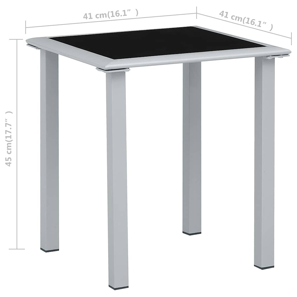 Mesa De Jardín Acero Y Vidrio Negro Y Plateado 41X41X45 Cm