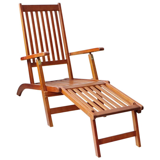 Tumbona De Jardín Con Reposapiés Y Cojín Madera Maciza Acacia