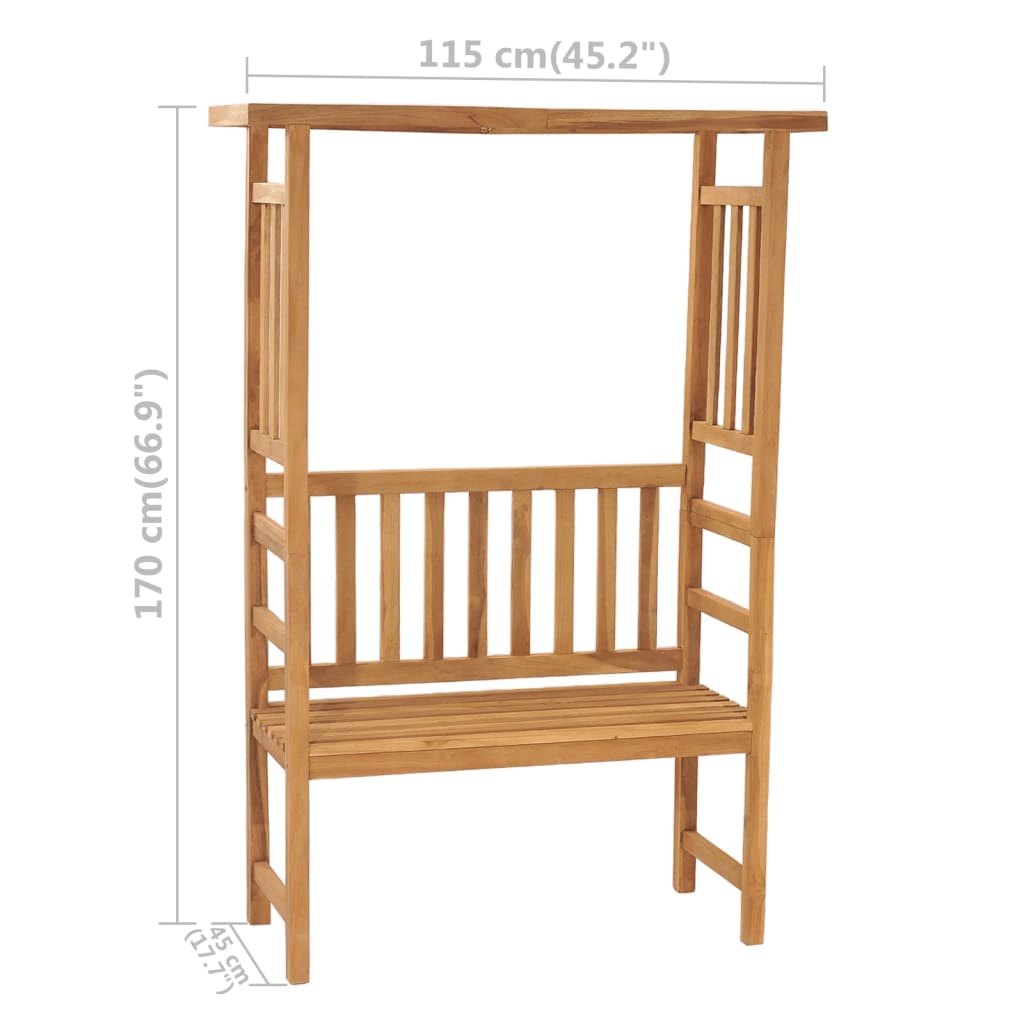 Banco De Jardín Con Pérgola De Madera Maciza De Teca 115 Cm