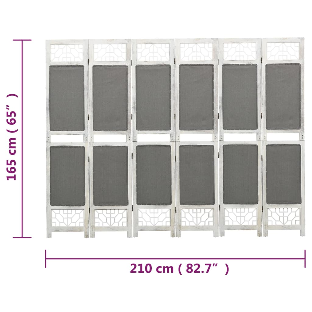 Biombo Divisor De 6 Paneles De Tela Gris
