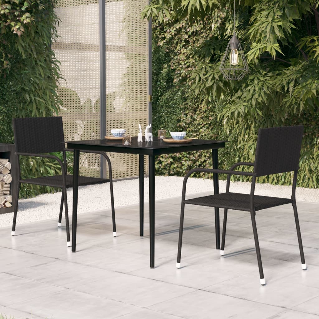 Mesa De Comedor Para Jardín Acero Y Vidrio Negro