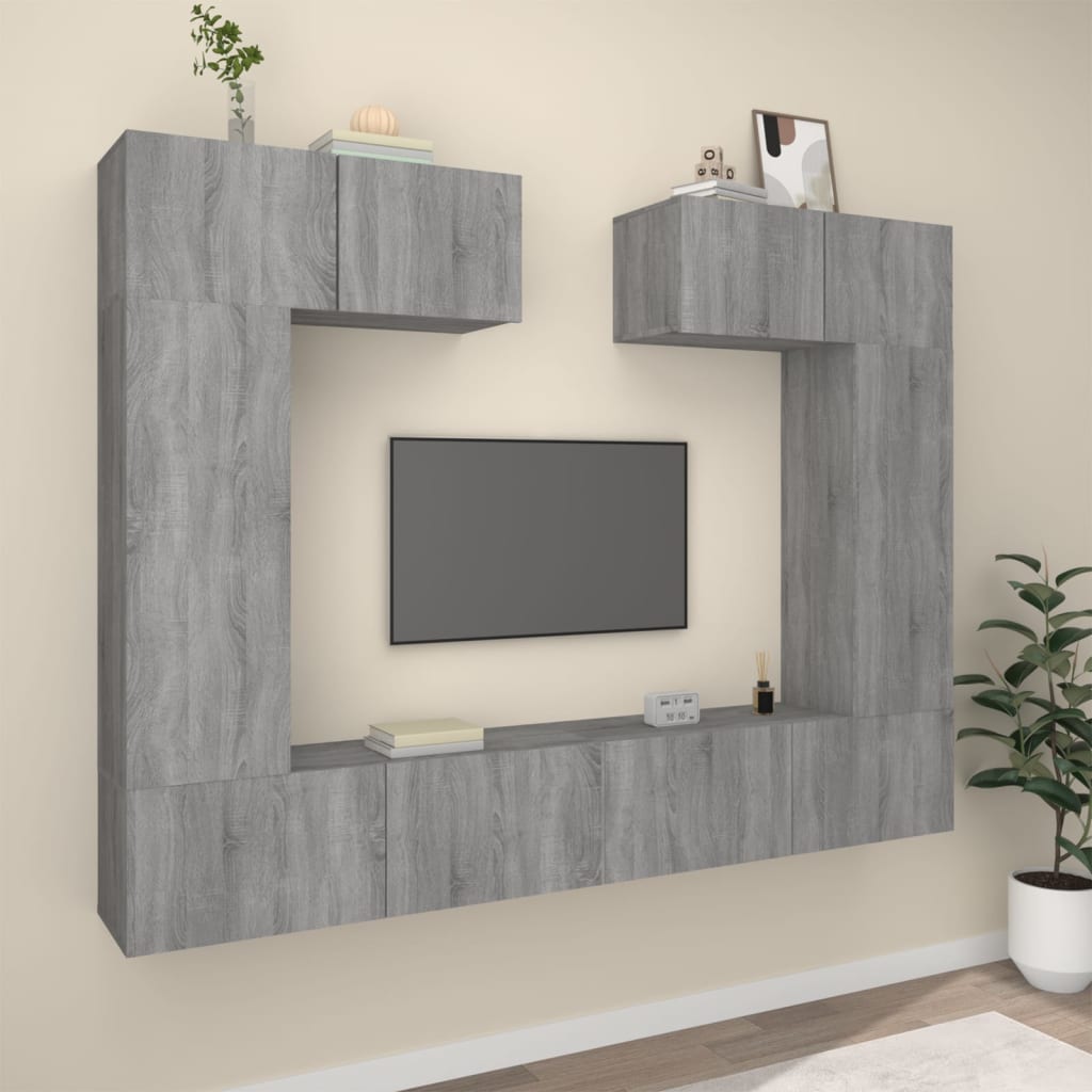 Conjunto De Mueble De Tv 6 Pcs Madera Contrachapada