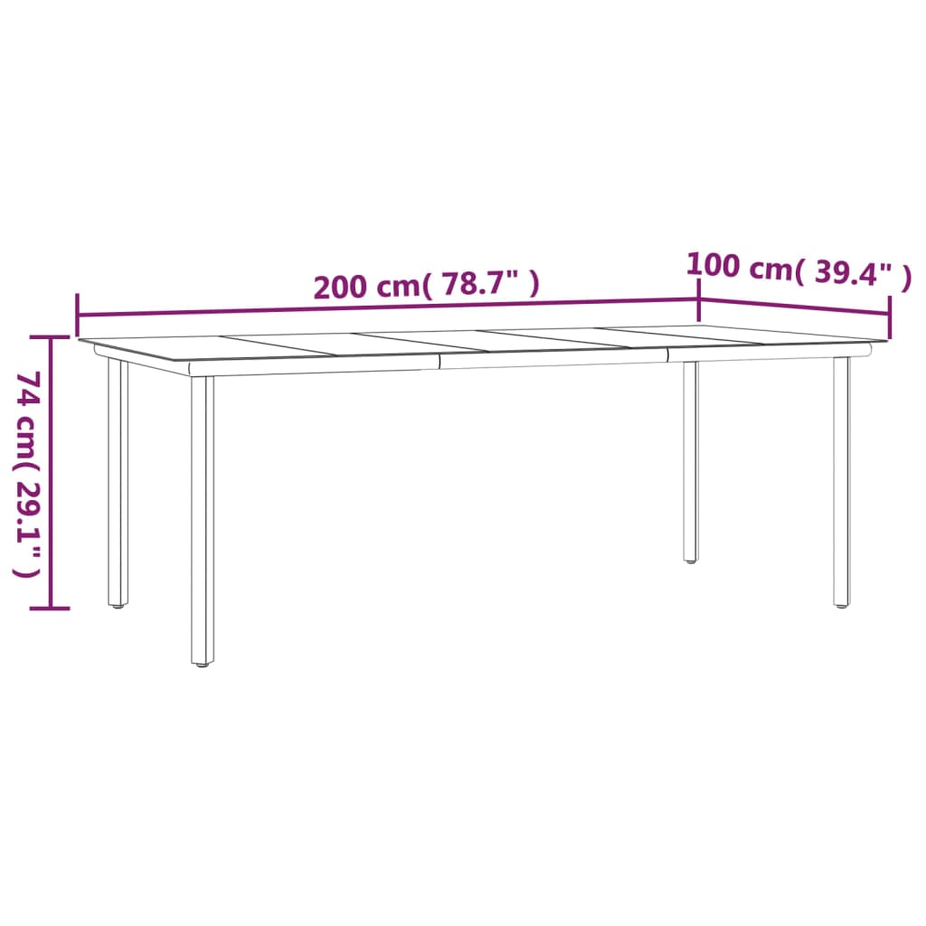 Mesa Comedor Jardín Acero Y Vidrio Templado Negro 200X100X74 Cm