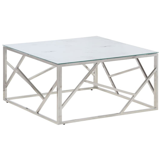 Mesa De Centro Plateada Acero Inoxidable Y Vidrio Templado