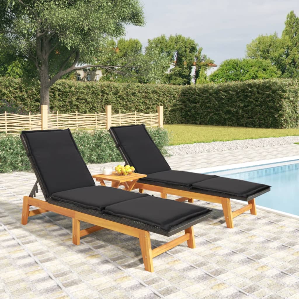 Tumbona Con Mesa Ratán Sintético Y Madera Maciza De Acacia