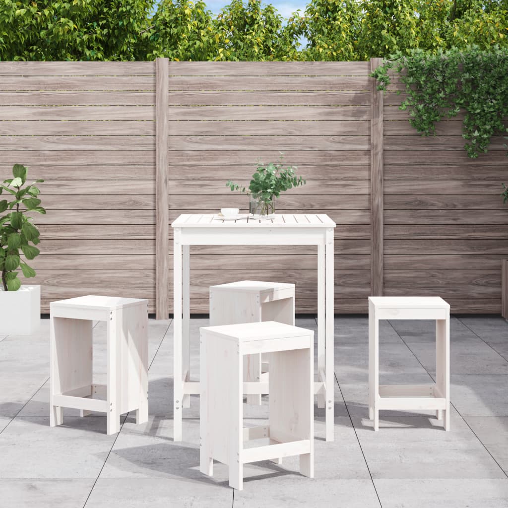 Set De Mesa Y Taburetes Altos Jardín 5 Piezas Madera