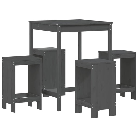 Set De Mesa Y Taburetes Altos Jardín 5 Piezas Madera