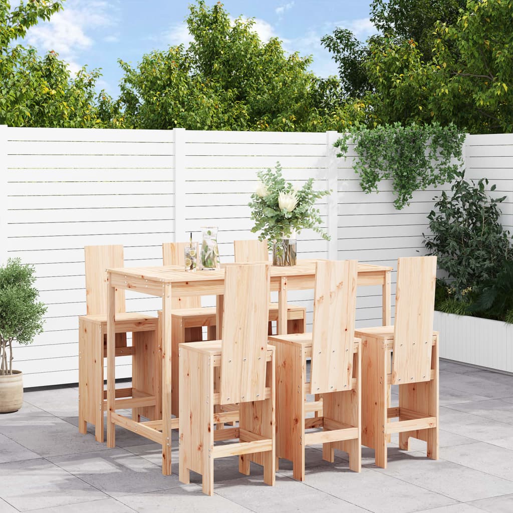 Set De Mesa Y Taburetes Altos Jardín 7 Piezas Madera