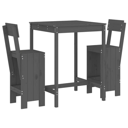 Set De Mesa Y Taburetes Altos Jardín 3 Piezas Madera