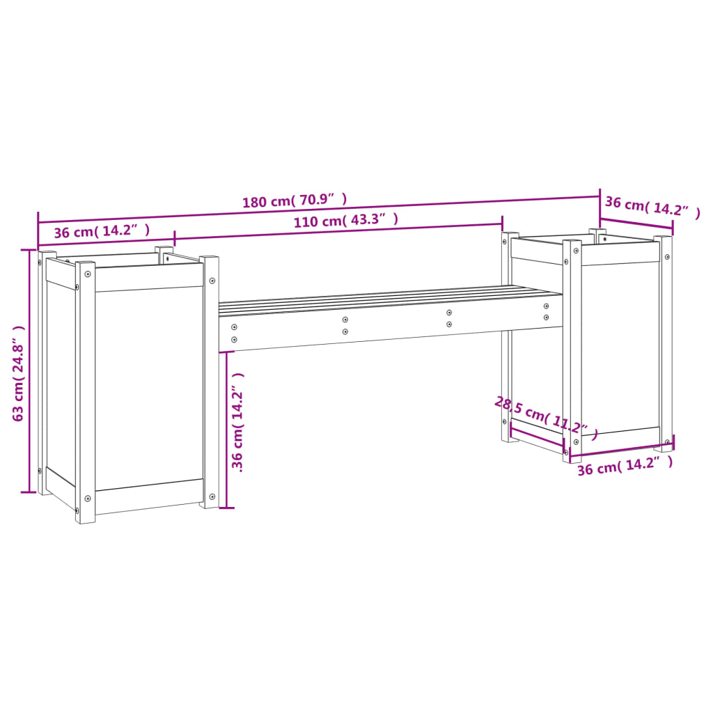 Banco Con Jardineras Madera Maciza 180X36X63Cm