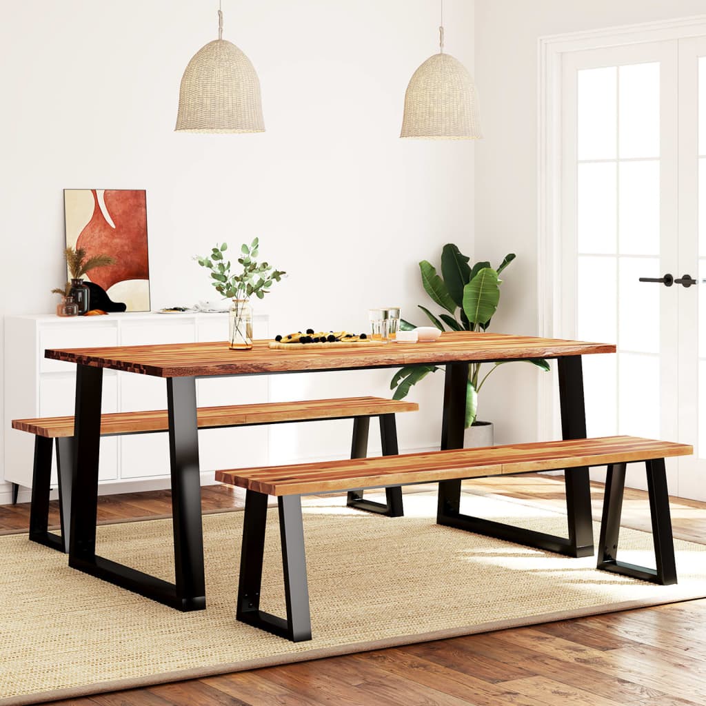 Juego De Comedor Con Borde Vivo 3 Piezas Madera Maciza Acacia