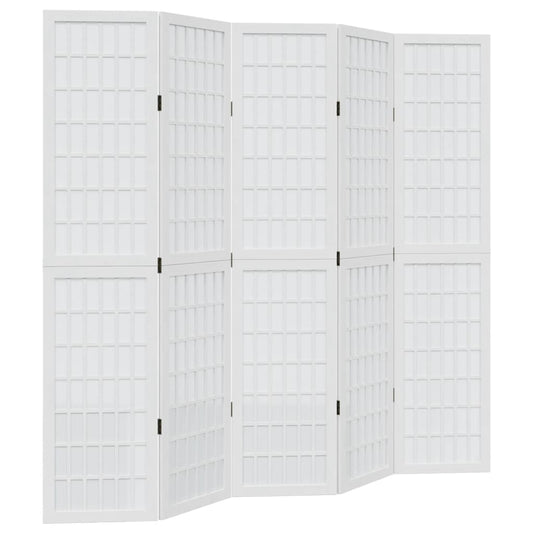 Biombo Separador De 5 Paneles Madera Maciza Paulownia Blanco