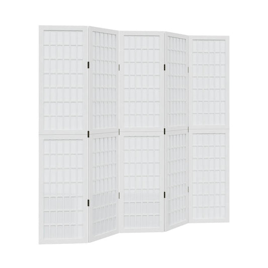 Biombo Separador De 5 Paneles Madera Maciza Paulownia Blanco