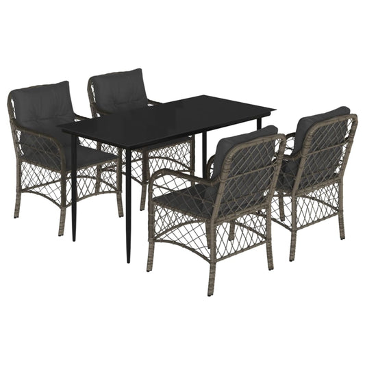 Set Comedor De Jardín 5 Piezas Con Cojines Ratán Sintético Gris