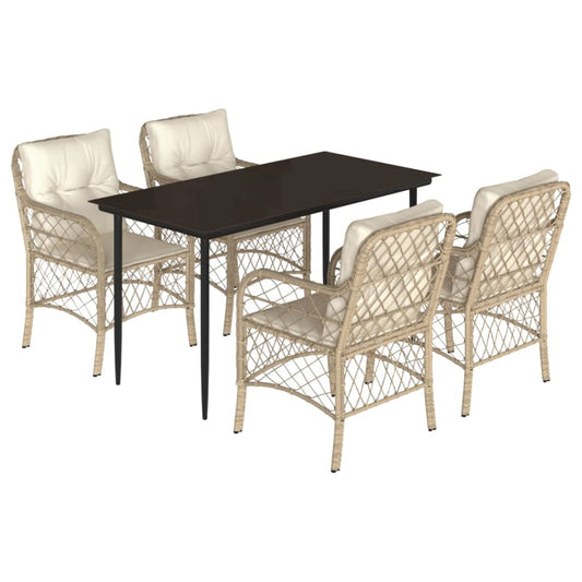 Set Comedor De Jardín 5 Pzas Con Cojines Ratán Sintético Beige