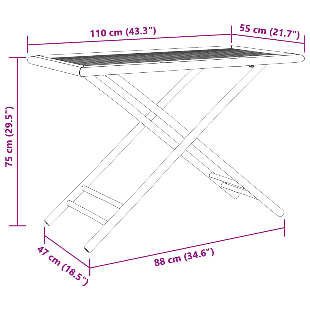 Mesa De Jardín Plegable De Bambú 110X55X75 Cm