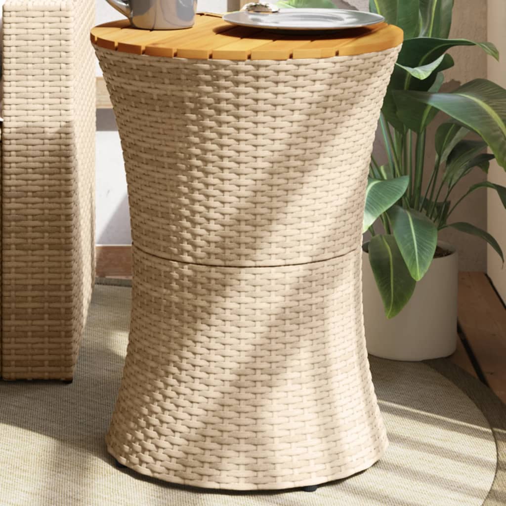 Mesa De Jardín Forma De Tambor Ratán Sintético Y Madera