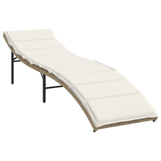 Tumbona Con Cojín Ratán Sintético Beige 55X199X50 Cm