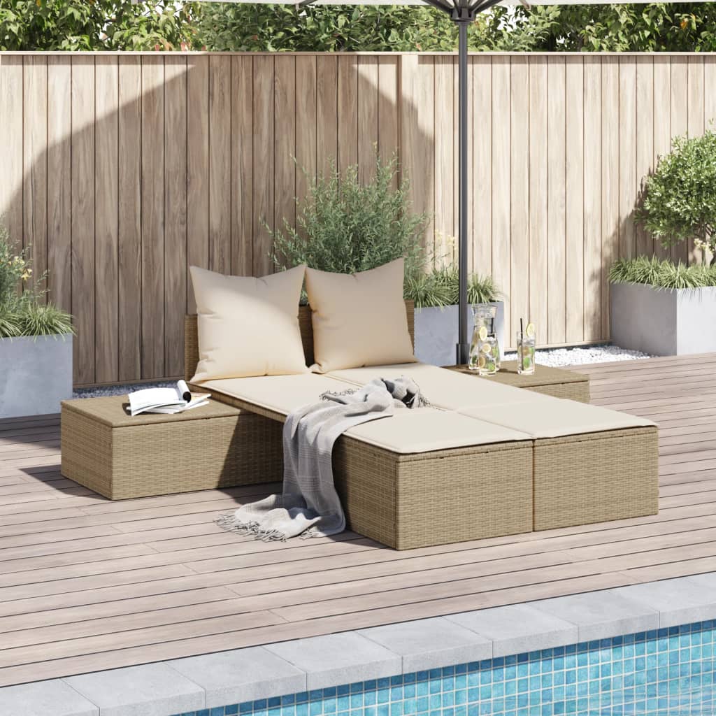 Tumbona Doble Con Cojines Ratán Sintético Beige