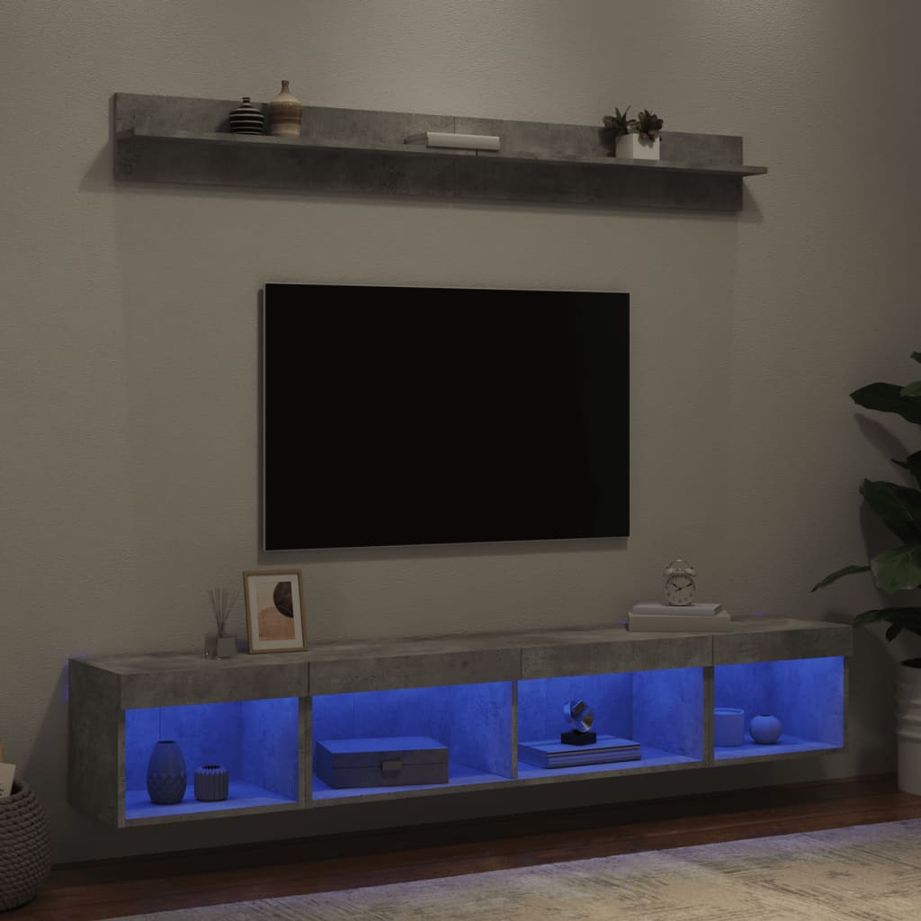 Conjunto De Mueble Para Tv De Pared Con Led 5 Pcs Madera Vieja