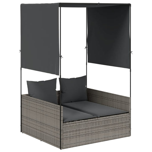 Tumbona Doble Con Techo Y Cortinas Ratán Sintético